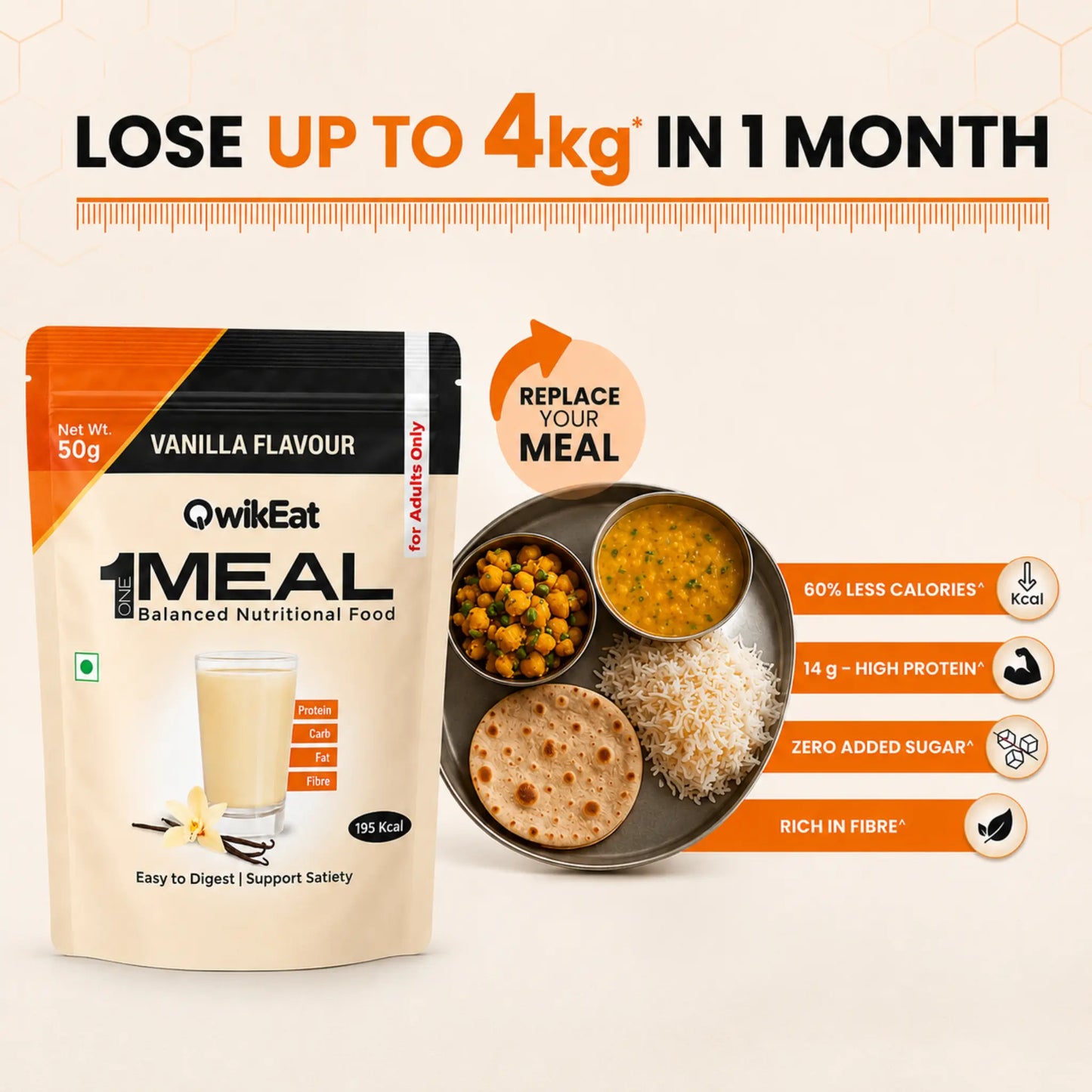 Meal Replacement for Weight Loss by QwikEat 1Meal - 30 Sachets (30 Days Supply)